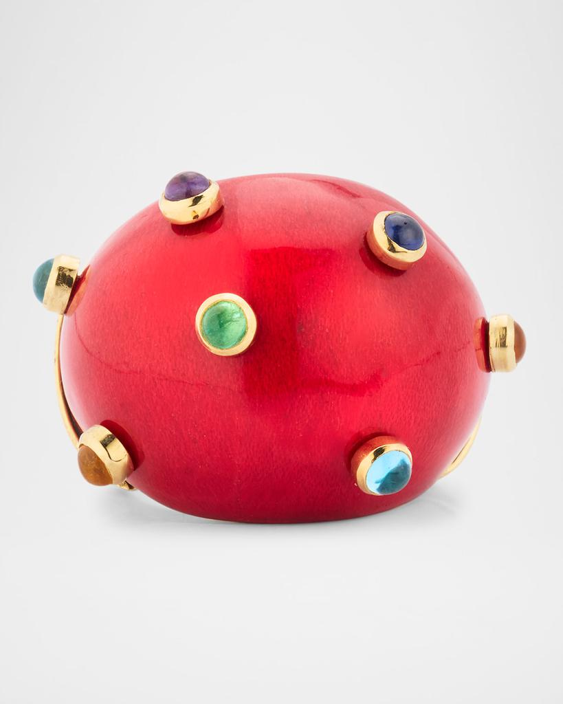 Silvia Furmanovich 18K Yellow Gold Marquetry Statement Ring with Red Lacquer and Precious Gemstones