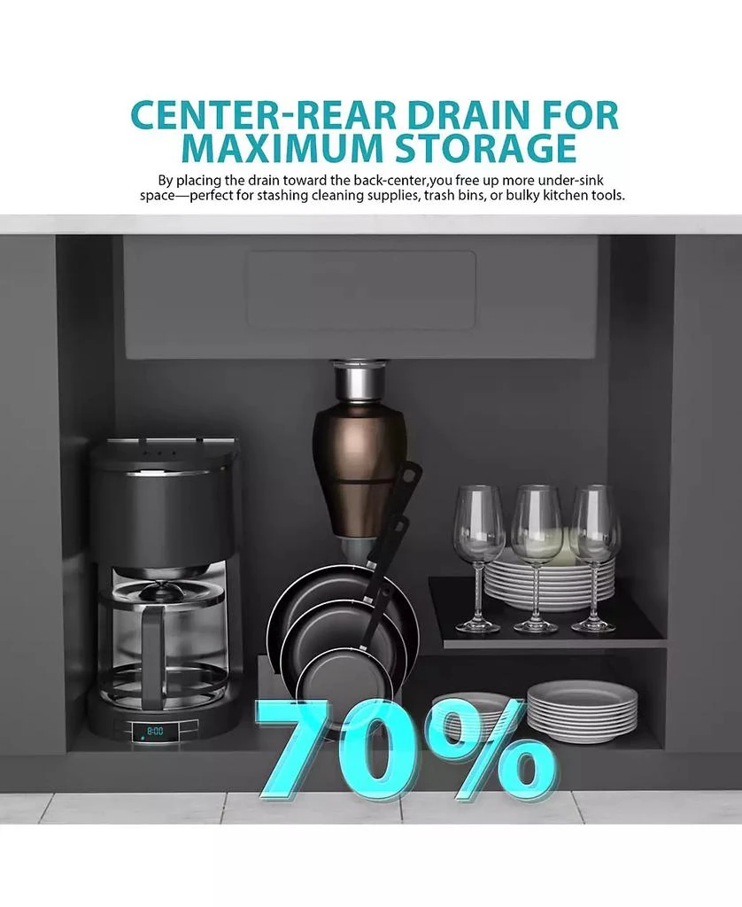 Flynama huluwat 36x22x10inch Drop in Gold Kitchen Sink Workstation Stainless Steel Single Bowl 16 Gauge 9