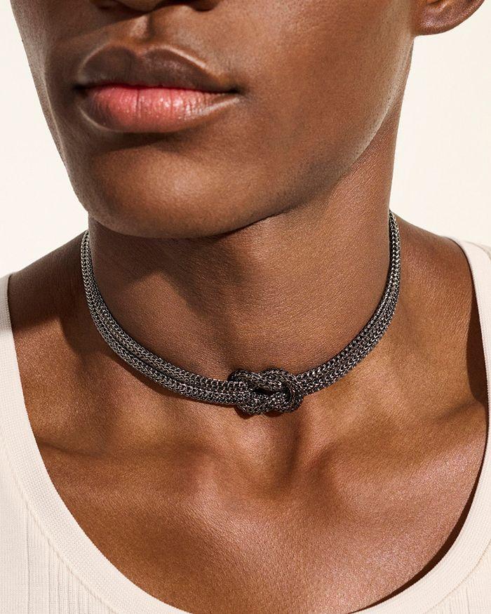 John Hardy Black Rhodium-Plated Sterling Silver Love Knot Double Woven Chain Statement Necklace, 16"