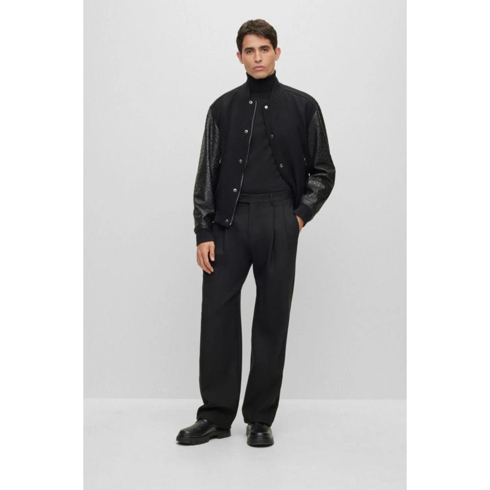Hugo Boss Varsity-style jacket with monogram-embossed leather sleeves 2