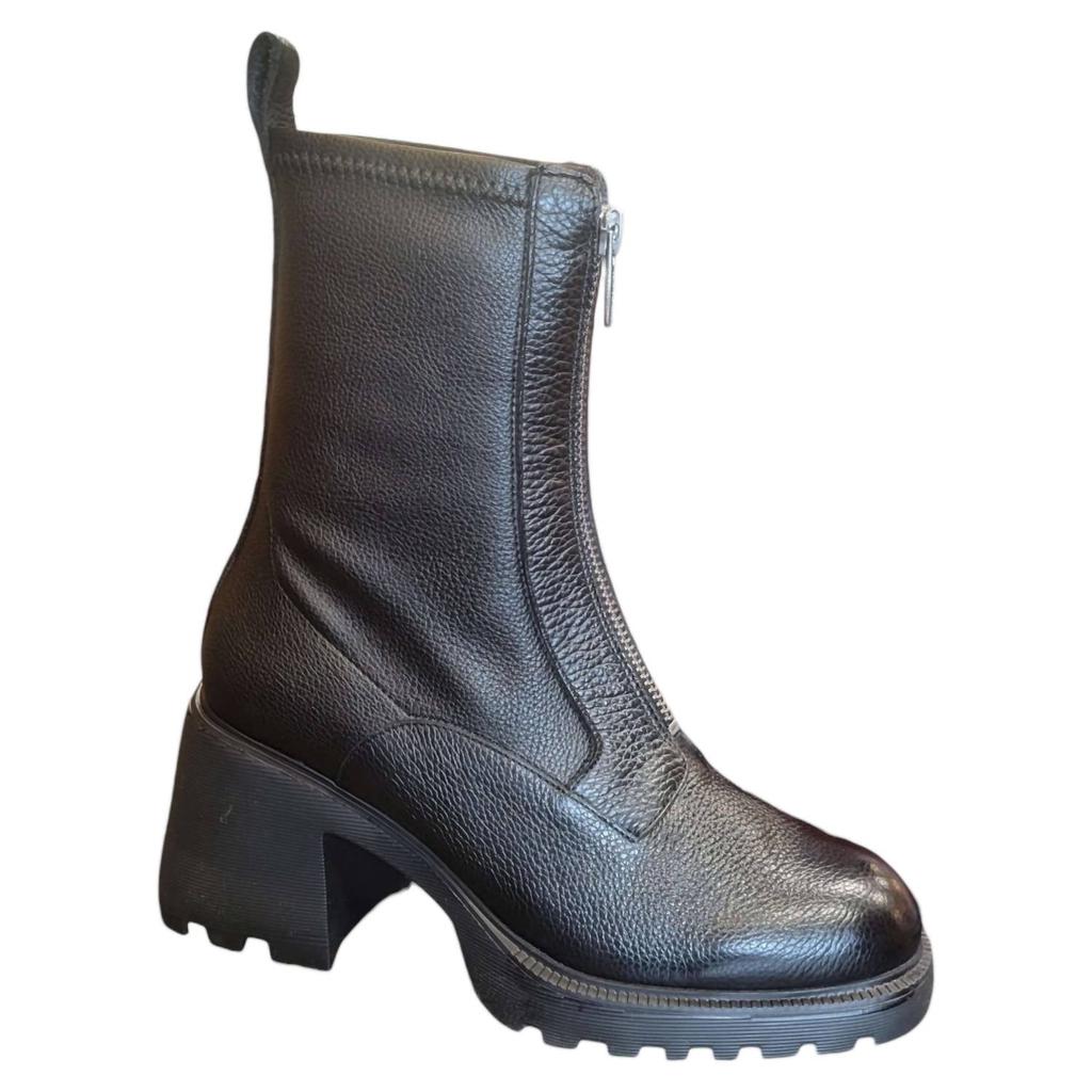 Sorel Joan Now Zip Low-Heel Leather Booties BLACK-BLACK 8.5B