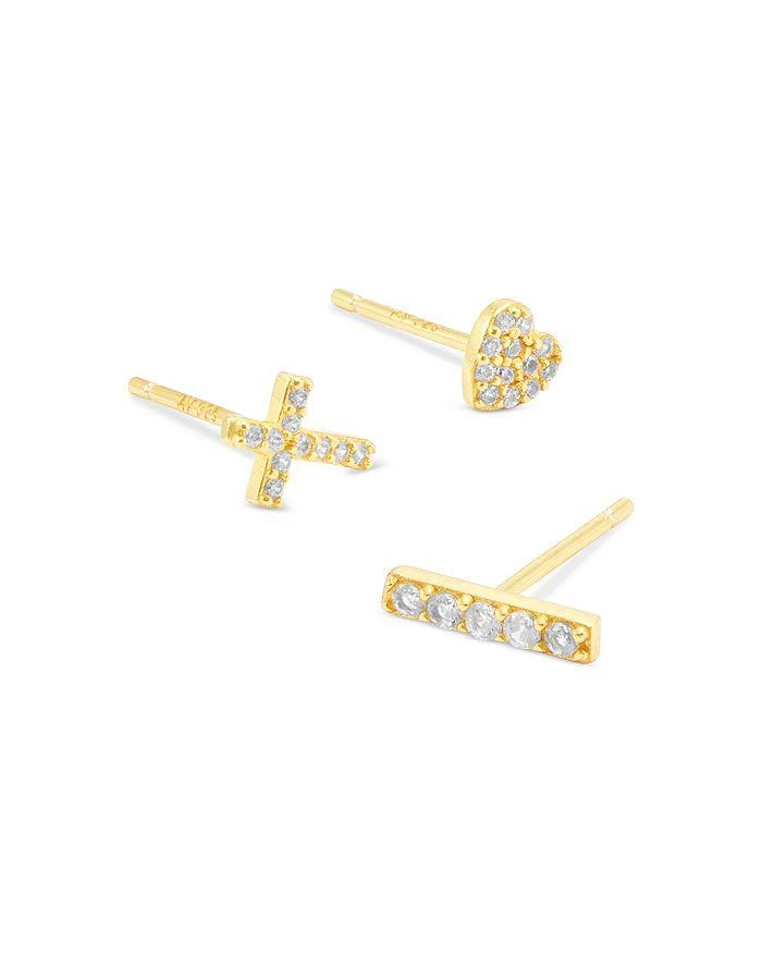 Argento Vivo Pavé Heart, Cross, & Vertical Bar Stud Earrings, Set of 3 3