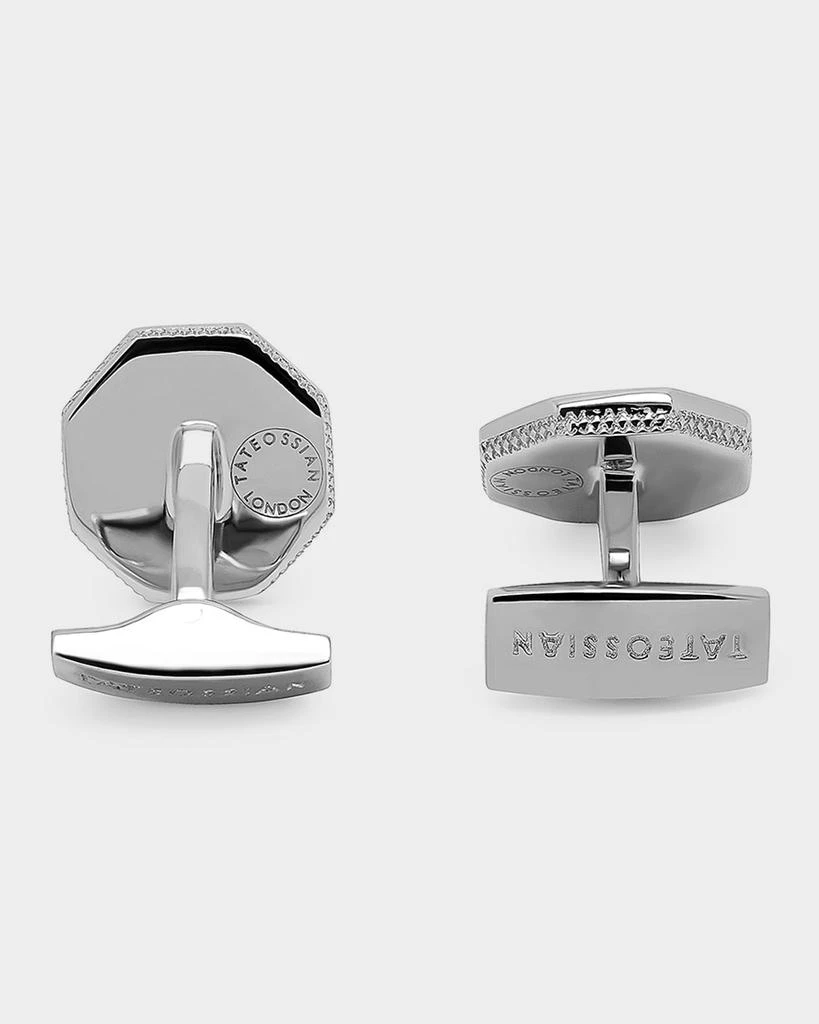 Tateossian Men
s Rhodium-Plated Silver and Blue Sapphire Octagonal Cufflinks 3