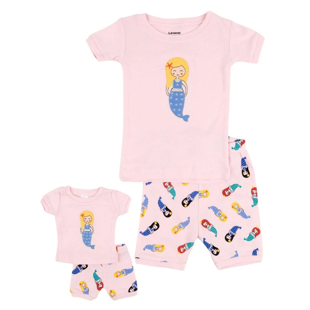 Leveret Girls and Matching Doll Short Pajamas Mermaid