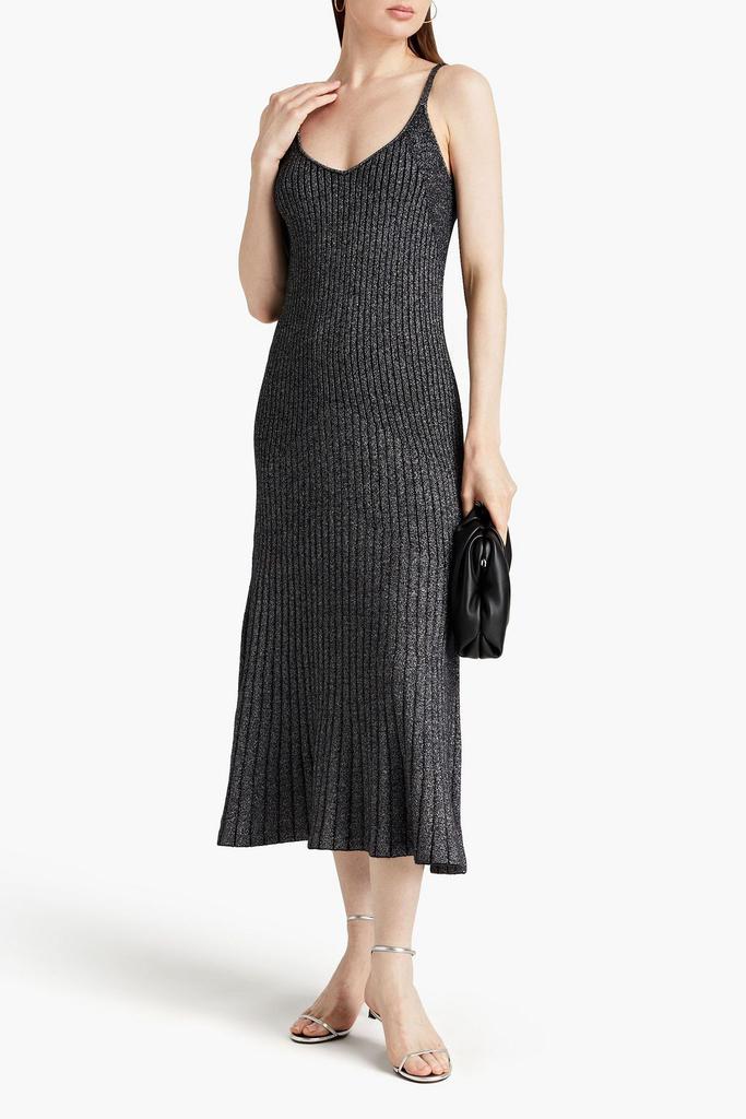 N.PEAL Ribbed metallic cashmere-blend midi dress