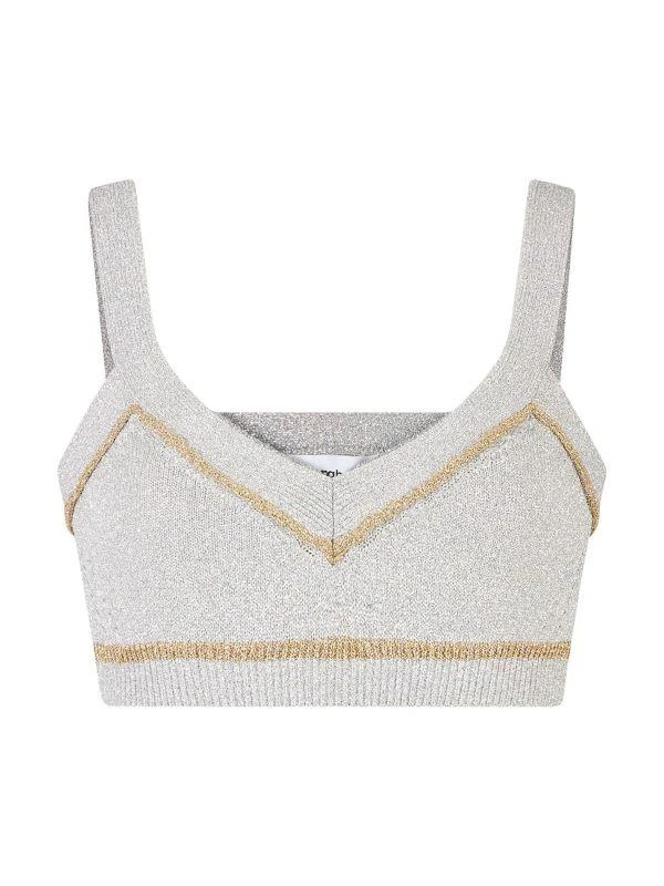 Rabanne V-Neck Metallic Stripe Bra Top 1