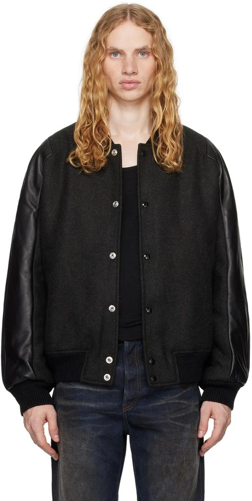 Acne Studios Black Wool & Leather Bomber Jacket 1