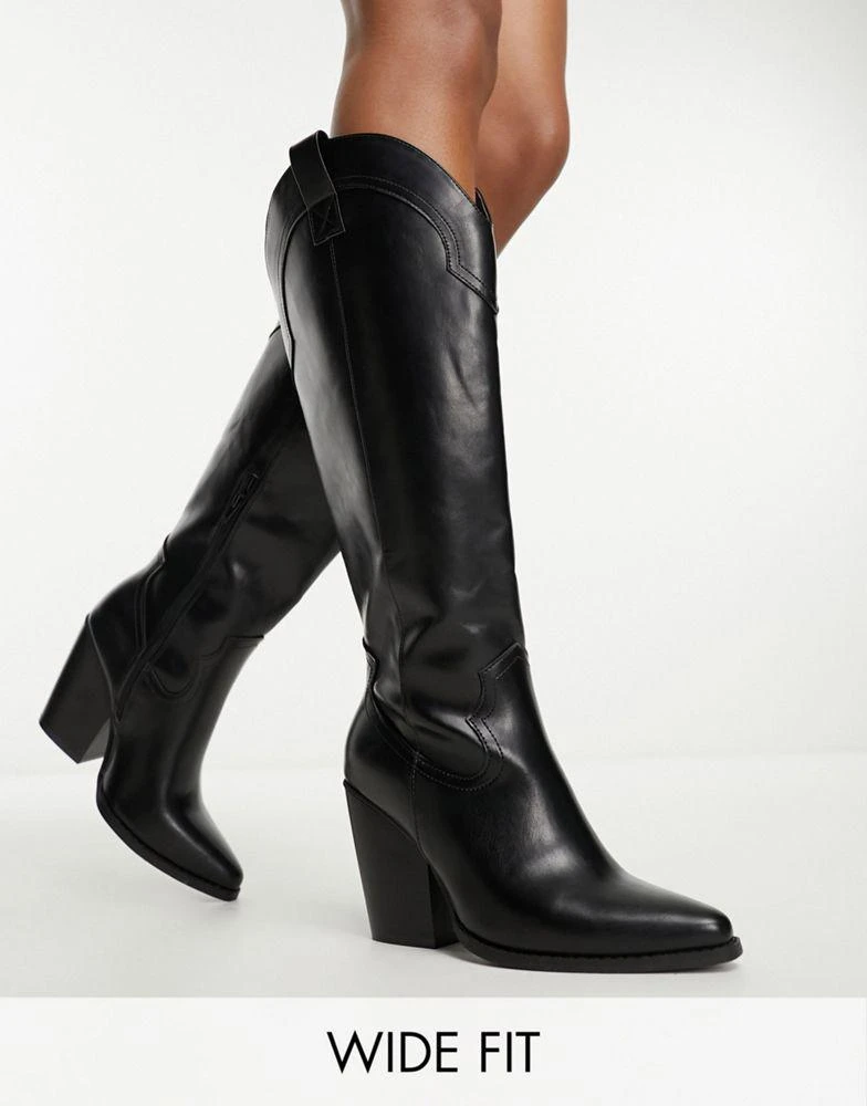 ASOS ASOS DESIGN Wide Fit Claudia western knee boots in black 1