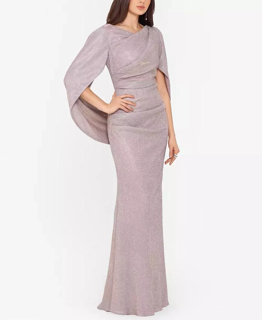 Betsy & Adam Glitter Drape-Back Cape Gown 3