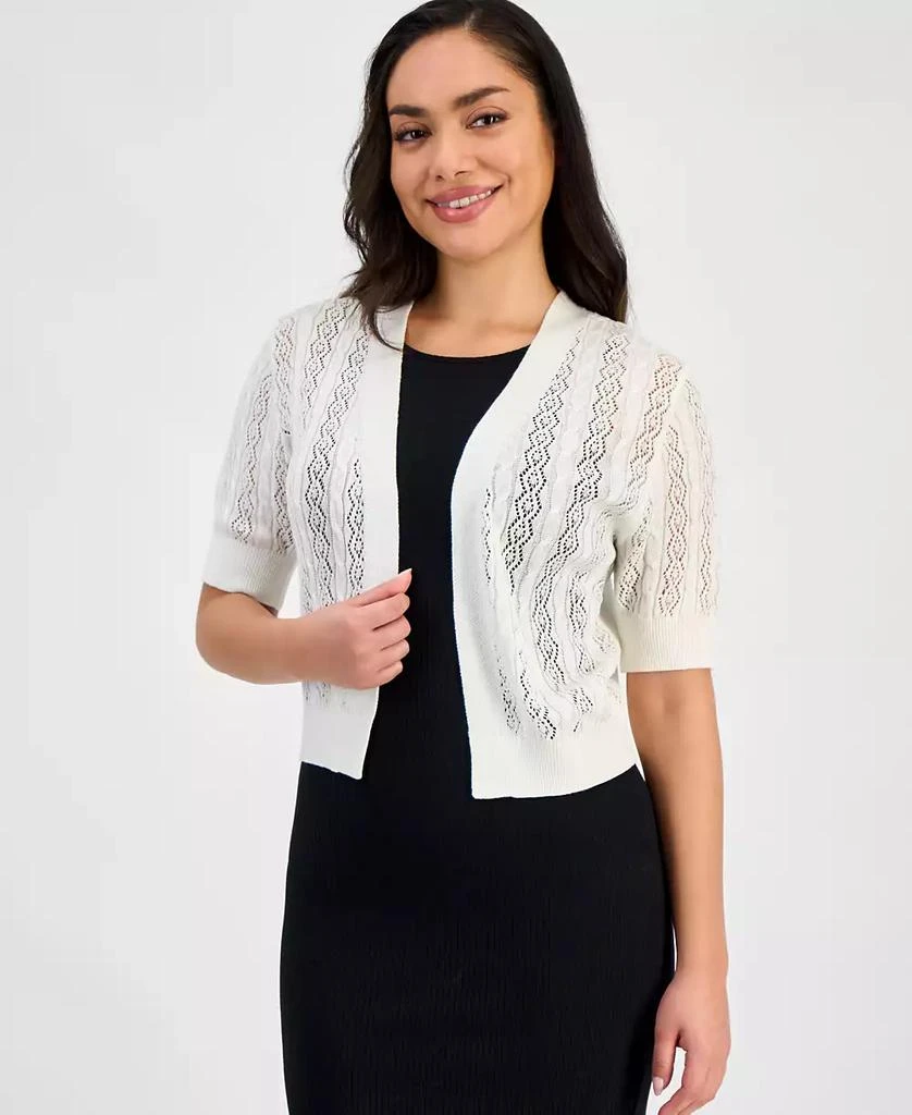 Robbie Bee Petite Knit Short-Sleeve Open-Front Shrug 1