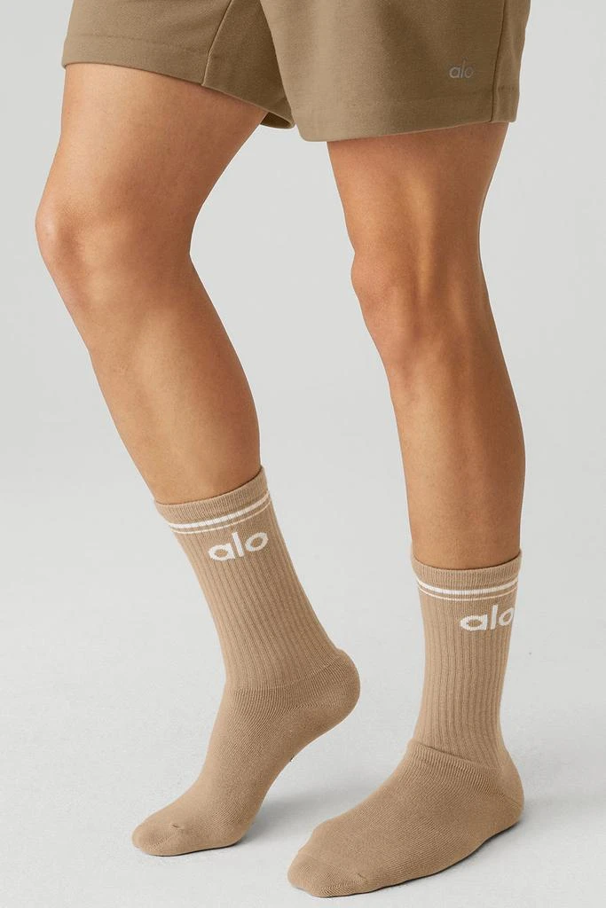 Alo Unisex Throwback Sock - Gravel/White 4