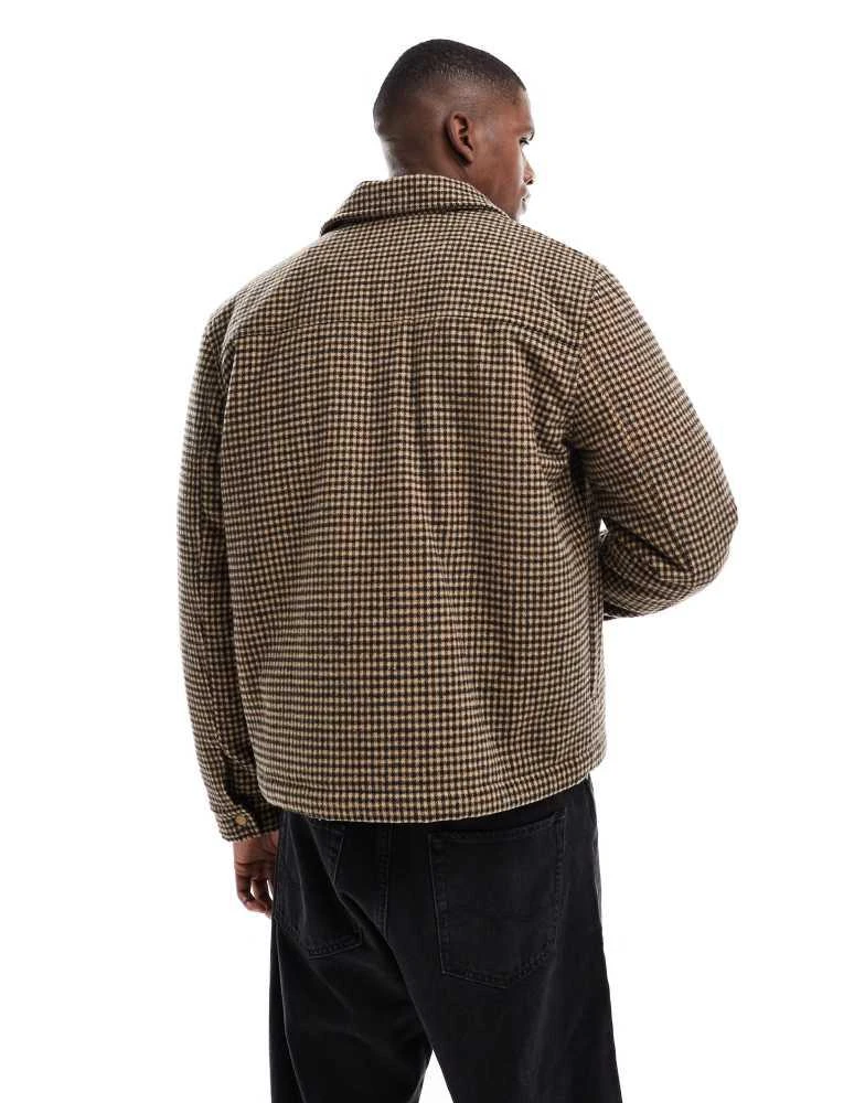 New Look New Look faux wool jacket in brown micro check 3