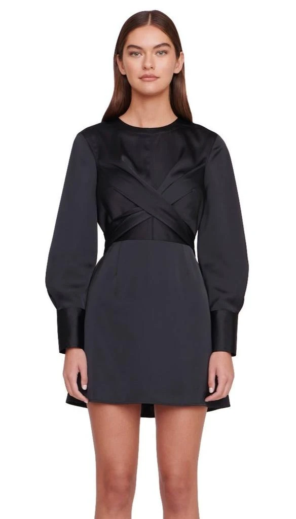 Staud Staud Women's Solid Black Satin Long Sleeve Crosshill Mini Dress 2