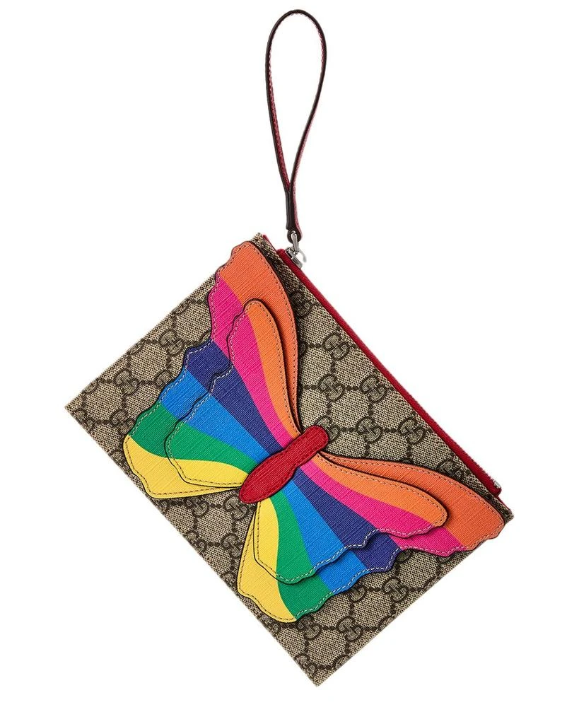 Gucci Butterfly GG Supreme Canvas & Leather Wristlet 1