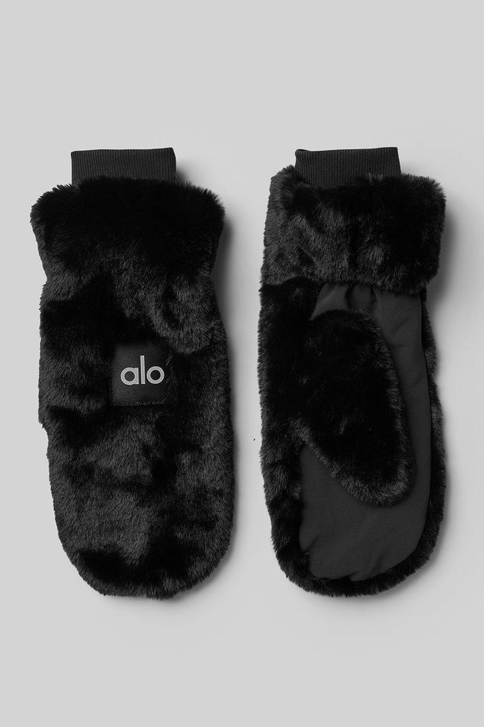 Alo Faux Fur Mittens - Black