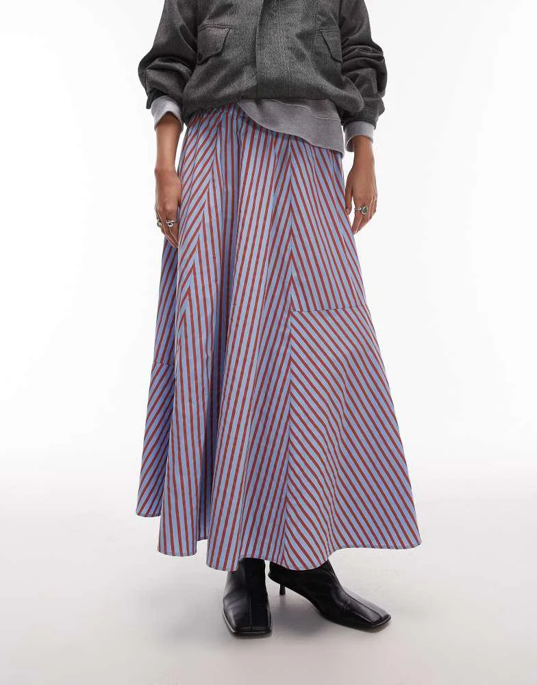 Topshop Topshop cutabout full skirt in red and blue stripe 2