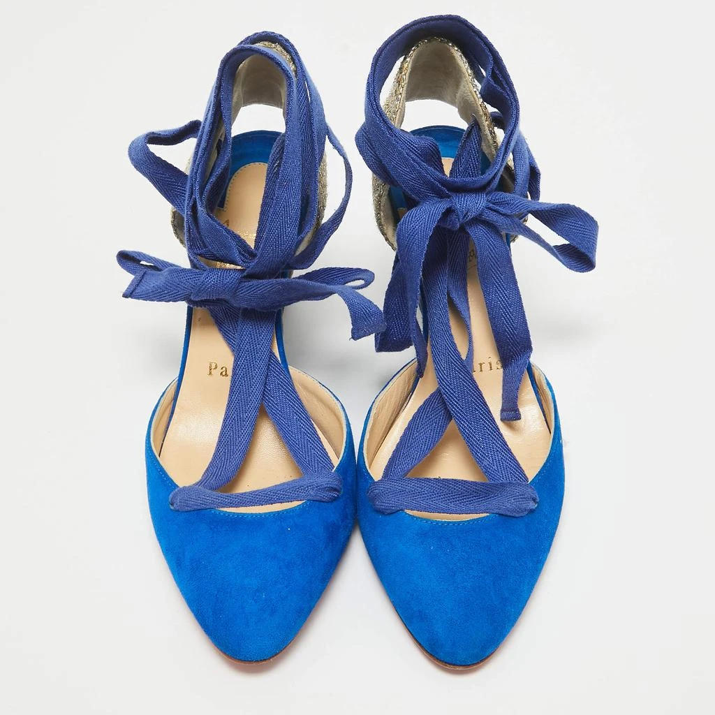 Christian Louboutin Christian Louboutin Blue/Gold Raffia and Suede Wedge Pumps Size 36 3