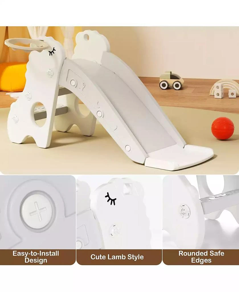 Bruce 
Shark 3-in-1 Foldable Toddler Slide with Climb 
Basketball Hoop – Safe Triangle Structure 6