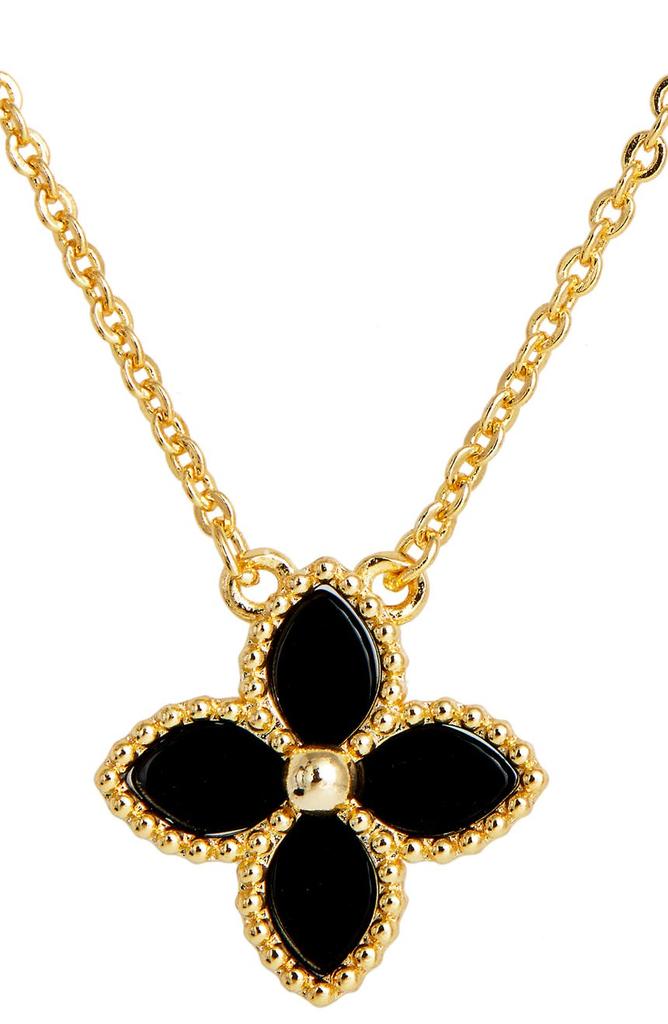 Savvy Cie Jewels Yellow Gold Vermeil Onyx Flower Pendant Necklace