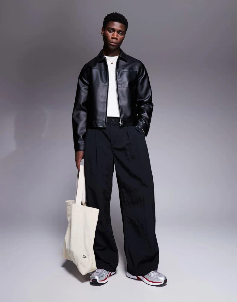 ASOS ASOS DESIGN faux leather harrington jacket in black 4
