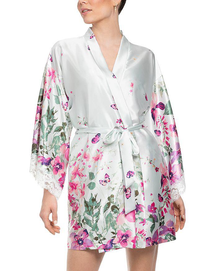 In Bloom Satin Floral Border Wrap Robe