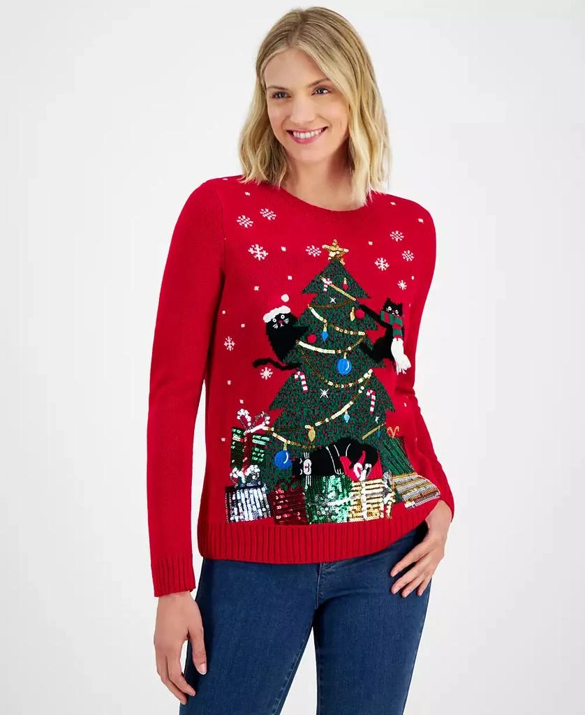 Holiday Lane Women's Sequinned Embroidered Holiday Sweater, Created for Macy's 1