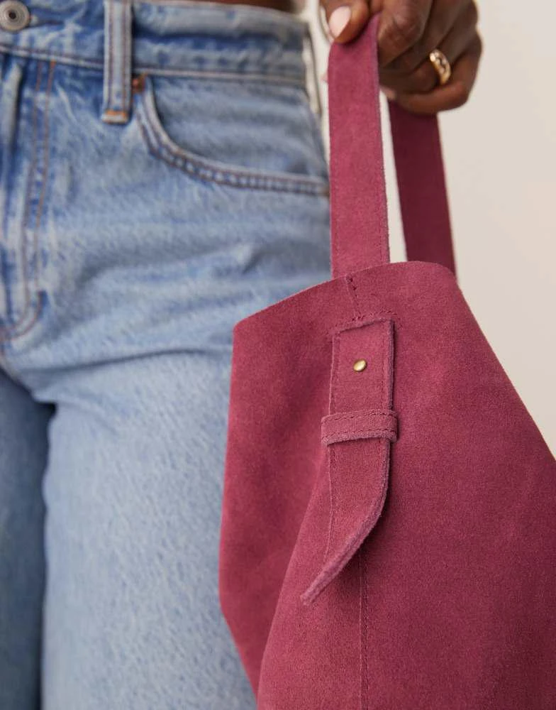 Barneys Originals Barneys originals suede bucket bag in burgundy 3