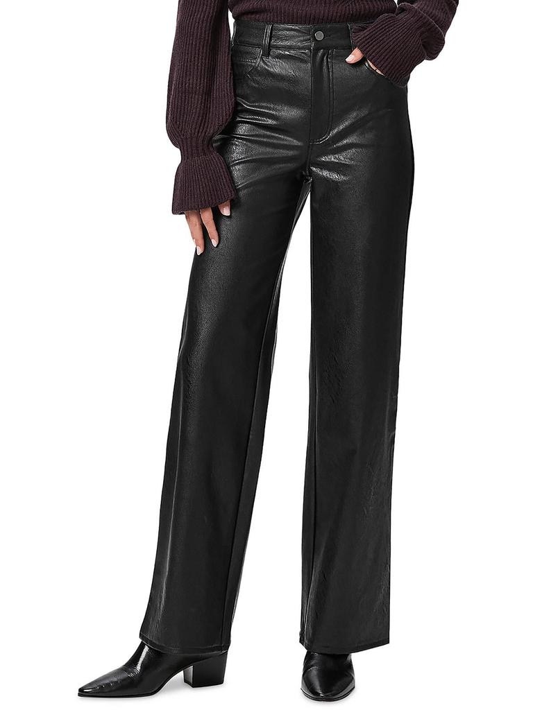 Paige Sasha Womens Faux Leather High-Rise Wide Leg Pants