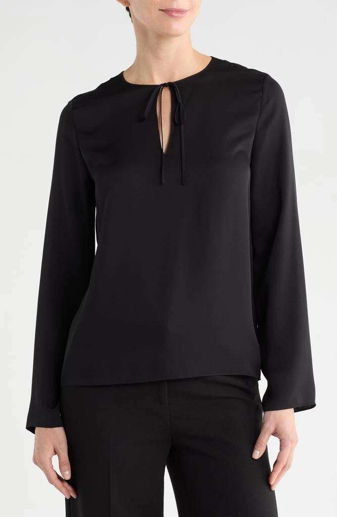 Theory Tie Neck Long Sleeve Silk Georgette Top