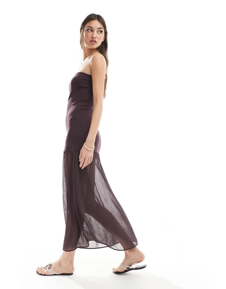 Pull&Bear Pull&Bear drop hem bandeau maxi dress in burgundy 4