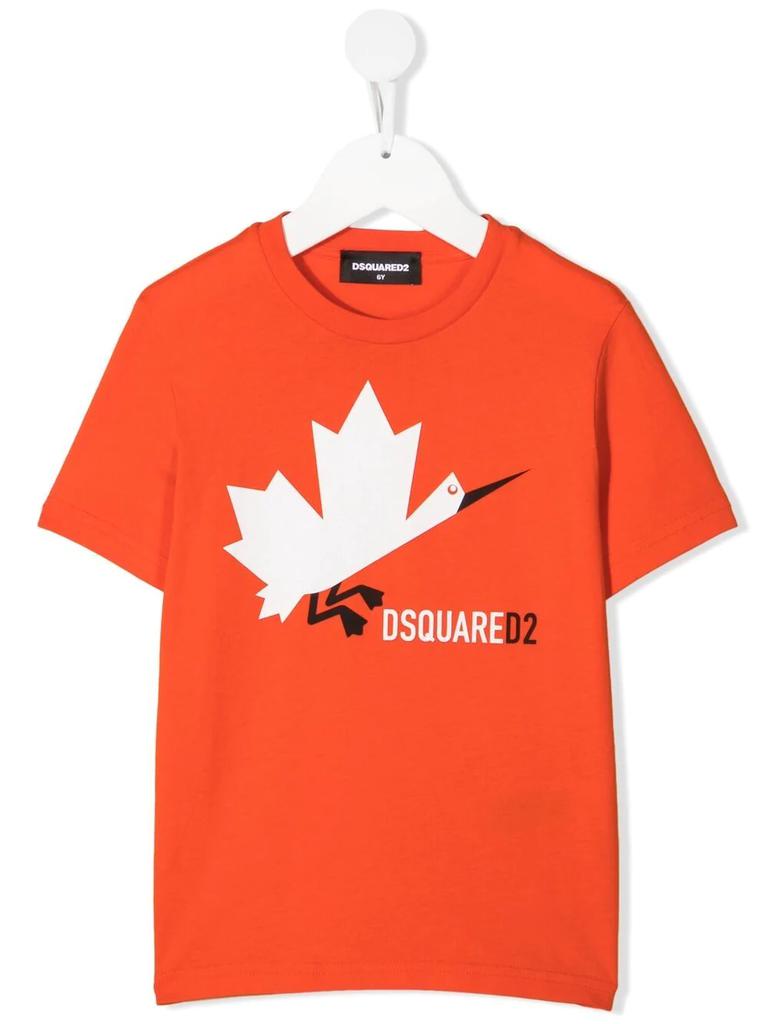 DSQUARED2 stork logo-print T-shirt - kids -  -  - Orange