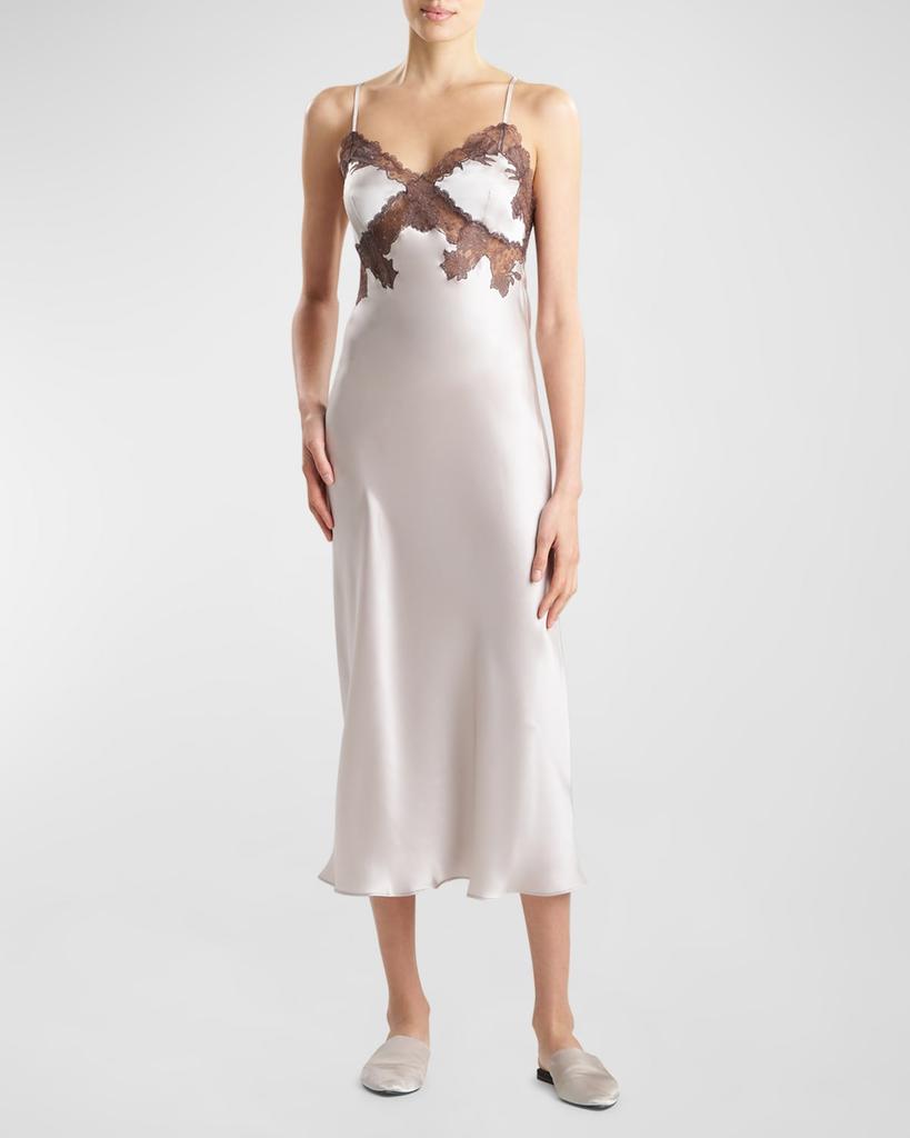 Josie Lolita Lace-Trim Silk Charmeuse Nightgown