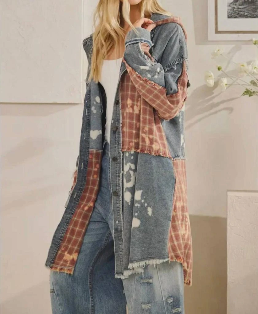 Oli 
Hali Oli 
Hali - Bleached Plaid Long Shacket With Hoodie 5