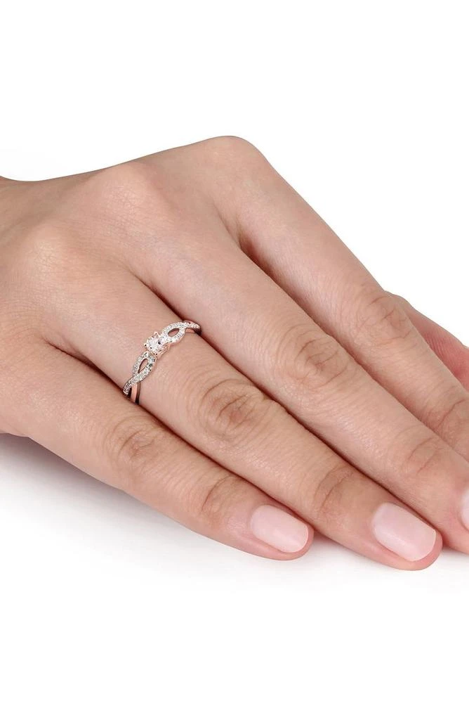 DELMAR Pink Rhodium Plated Sterling Silver Morganite 
Diamond Ring - 0.10 ctw 2