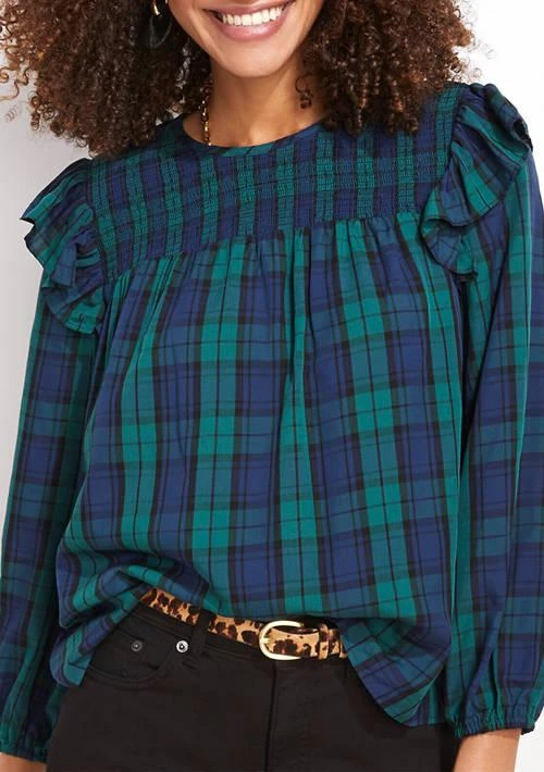 Vineyard Vines Vines Blackwatch Ruffle Long Sleeve Popover Top 1
