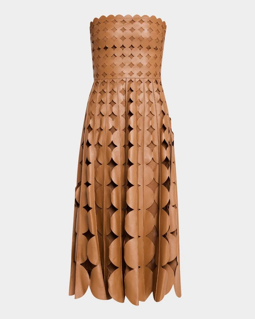 Oscar de la Renta Strapless Geo Cutout Leather Midi Dress 1