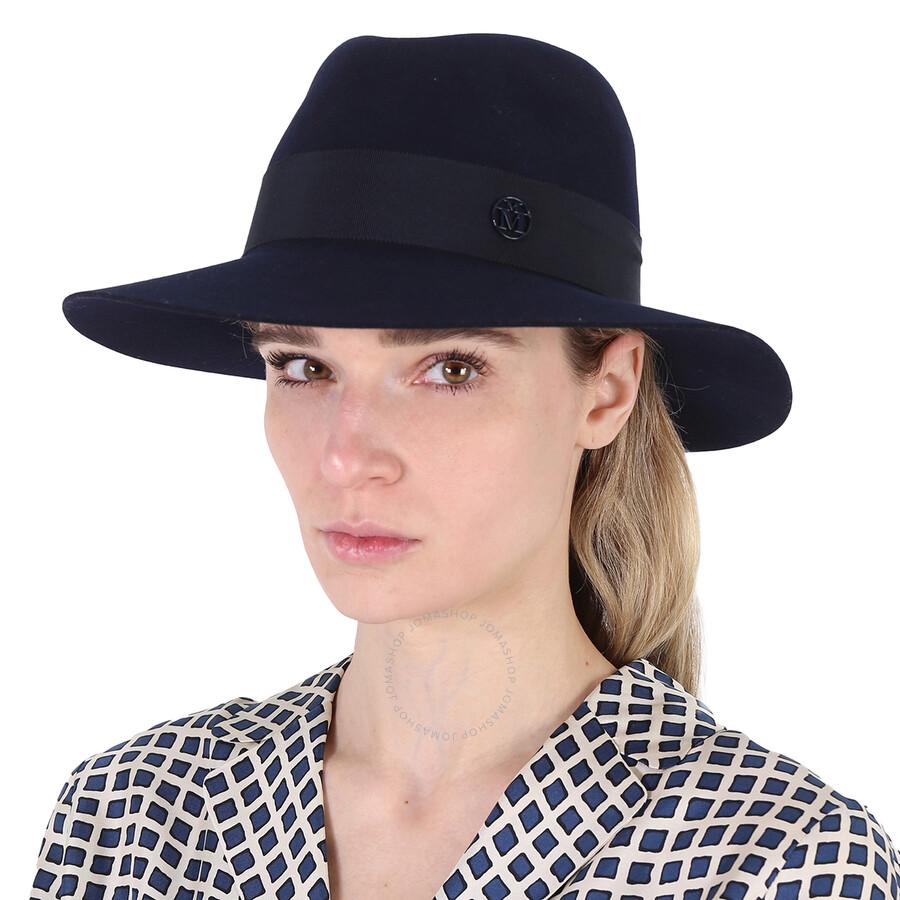 MAISON MICHEL Ladies Navy Henrietta Wool Felt Fedora Hat