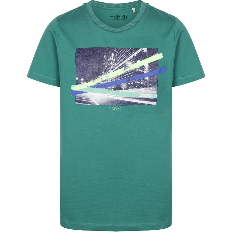 Esprit Abstract center print short sleeved t shirt in green 1