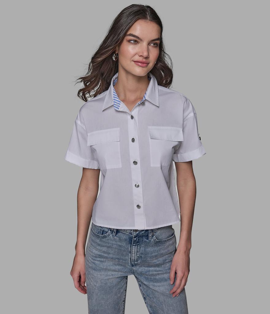 Karl Lagerfeld Paris POPLIN BUTTON FRONT TOP
