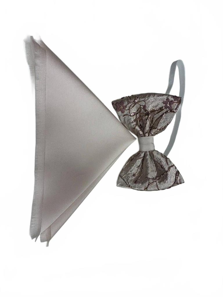 Quiet Luxury Men's Bow Tie And Pocket Piece In Champagne With Embroidery