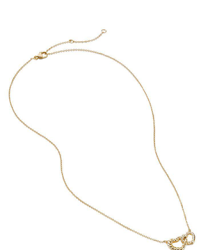 David Yurman Cable Double Heart Pendant Necklace with 18K Yellow Gold with Pavé Diamonds, 18"