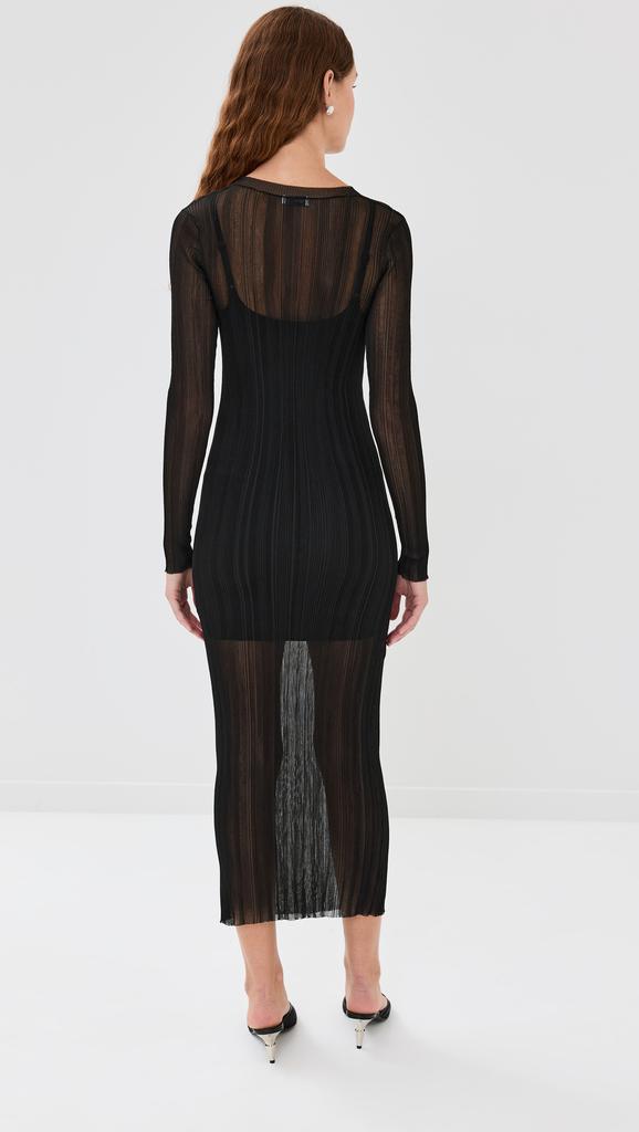 ROSETTA GETTY Sheer Plissé Long Sleeve Dress