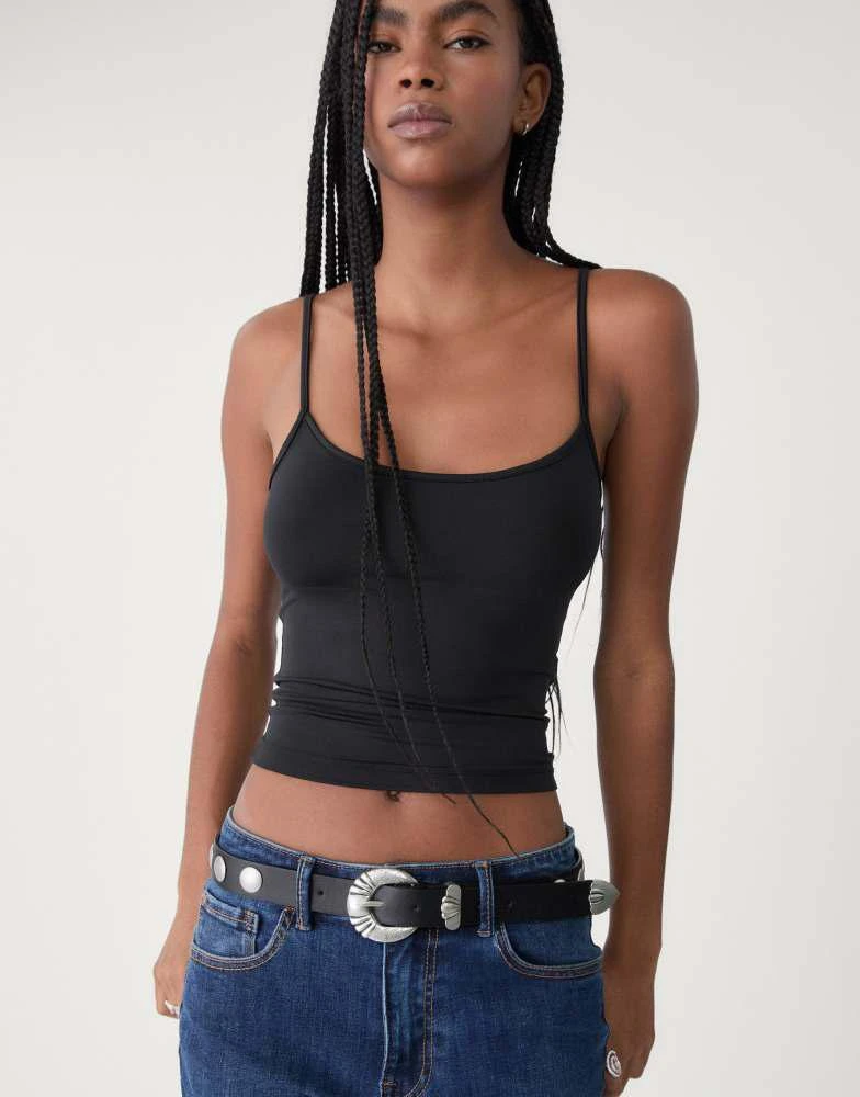 Stradivarius Stradivarius strappy polyamide top in black 3