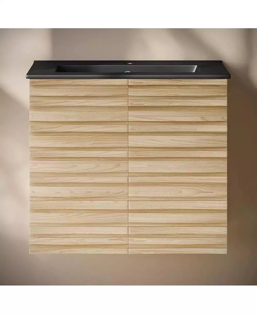 Swiss Madison 24; Wall-Mounted Bathroom Vanity in Natural Oak with Black Sink Top 2