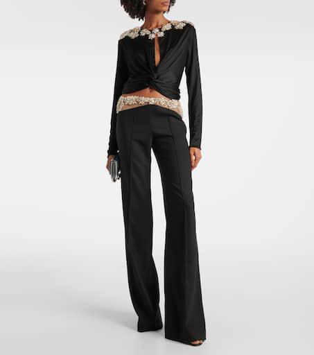 Costarellos Stelle embellished wool-blend slim pants