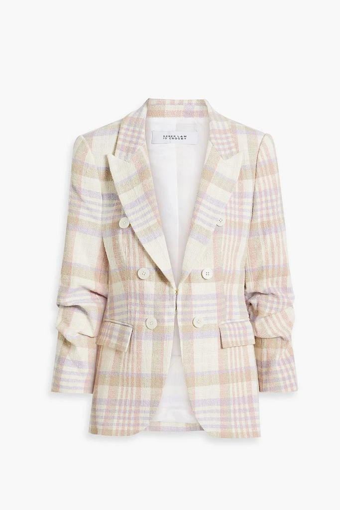 Derek Lam Kaia ruched checked cotton-blend tweed blazer 1