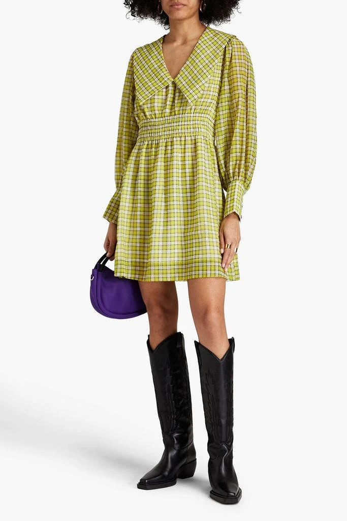 Ganni Shirred checked woven mini dress 2