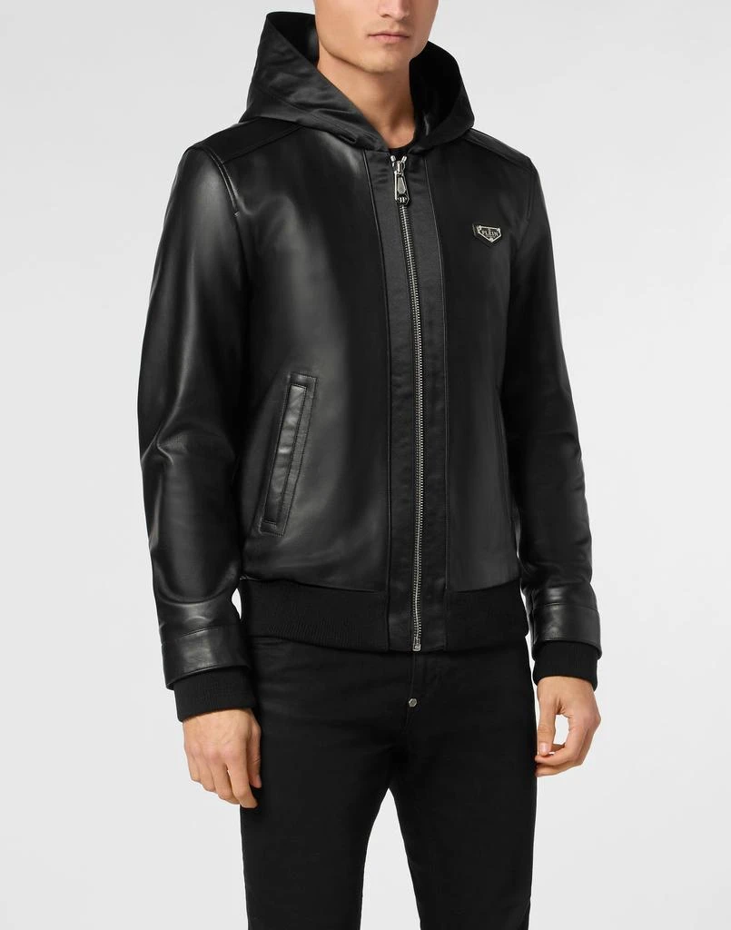 Philipp Plein Nappa Leather Hooded Bomber Jacket 4
