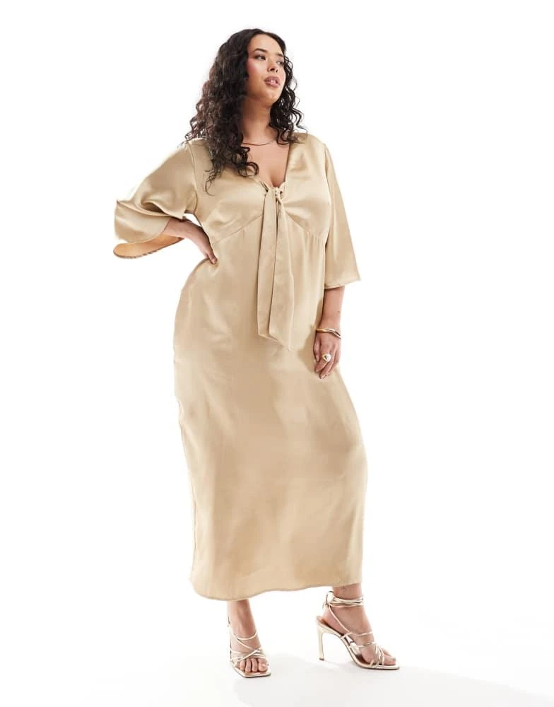 Pretty Lavish Curve Pretty Lavish Curve tie front satin midaxi dress in irish cream 1