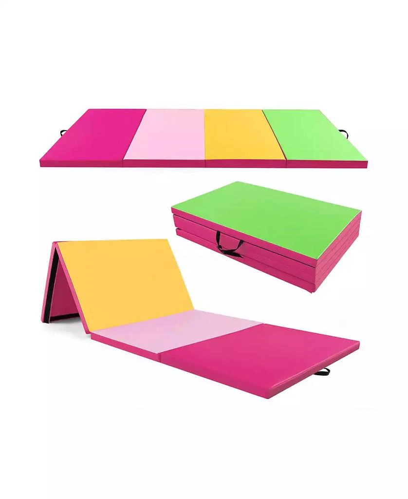 SUGIFT 4-Panel PU Leather Folding Exercise Mat with Carrying Handles-Green 1